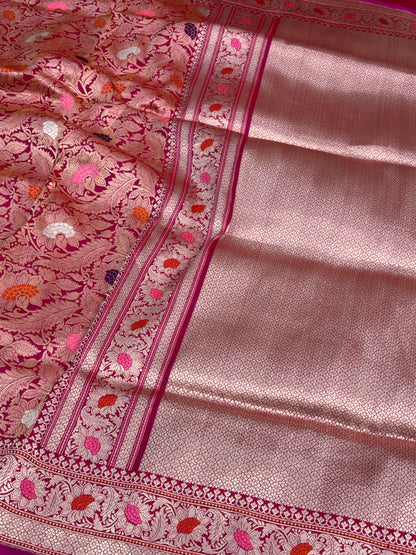 Pink Handwoven Kimkhab Banarasi Pure Silk Brocade Saree
