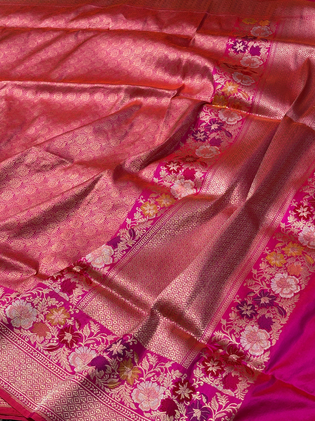 Rani Pink Pure Banarasi Brocade Handwoven Saree