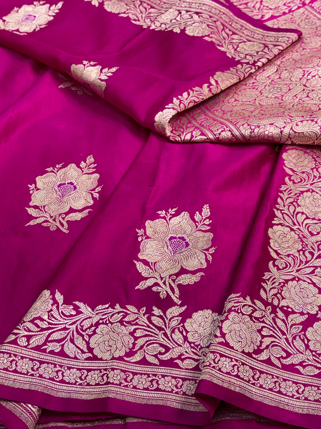 Rani Pink Handwoven Pure Banarasi Satin Silk Saree