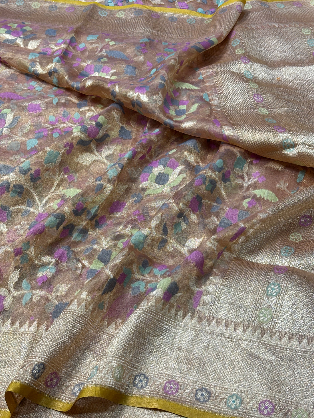 Beidge Banarasi Tissue  Silk Handwoven Saree