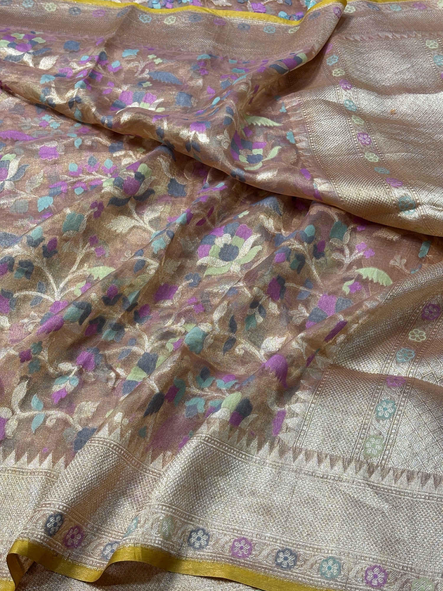 Beidge Banarasi Tissue  Silk Handwoven Saree