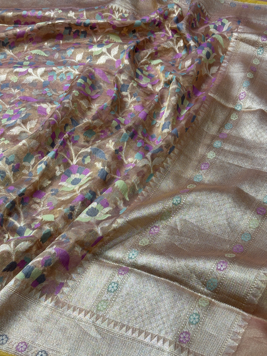 Beidge Banarasi Tissue  Silk Handwoven Saree
