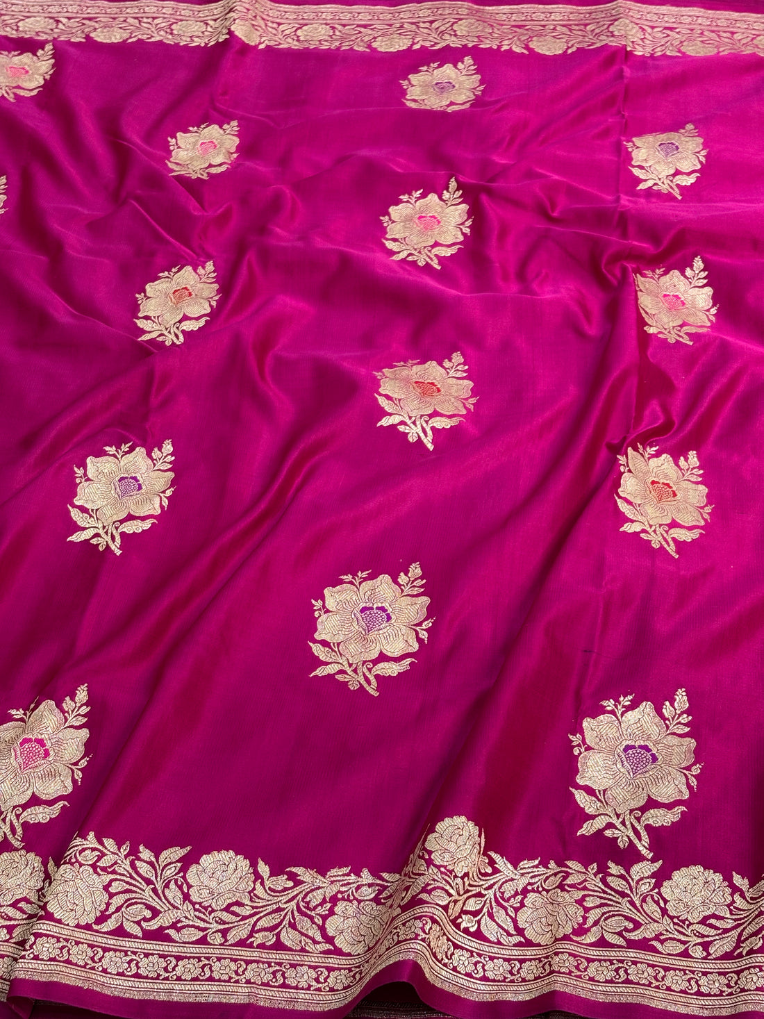 Rani Pink Handwoven Pure Banarasi Satin Silk Saree
