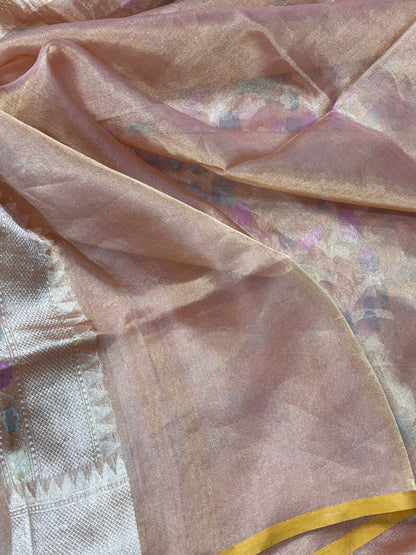 Beidge Banarasi Tissue  Silk Handwoven Saree