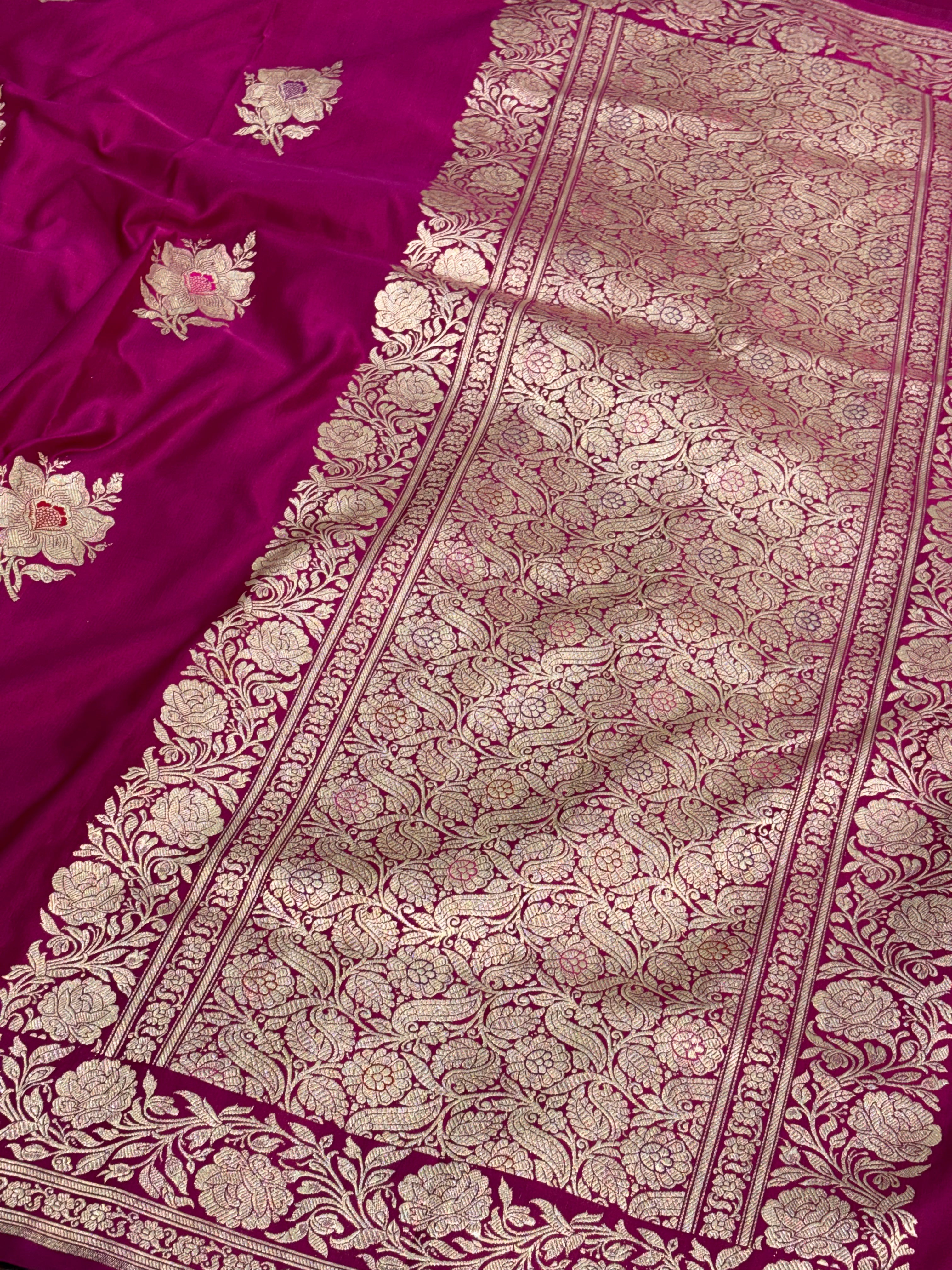 Rani Pink Handwoven Pure Banarasi Satin Silk Saree