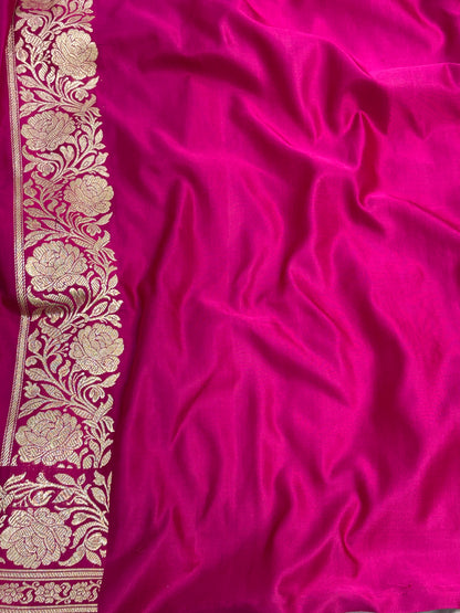Rani Pink Handwoven Pure Banarasi Satin Silk Saree