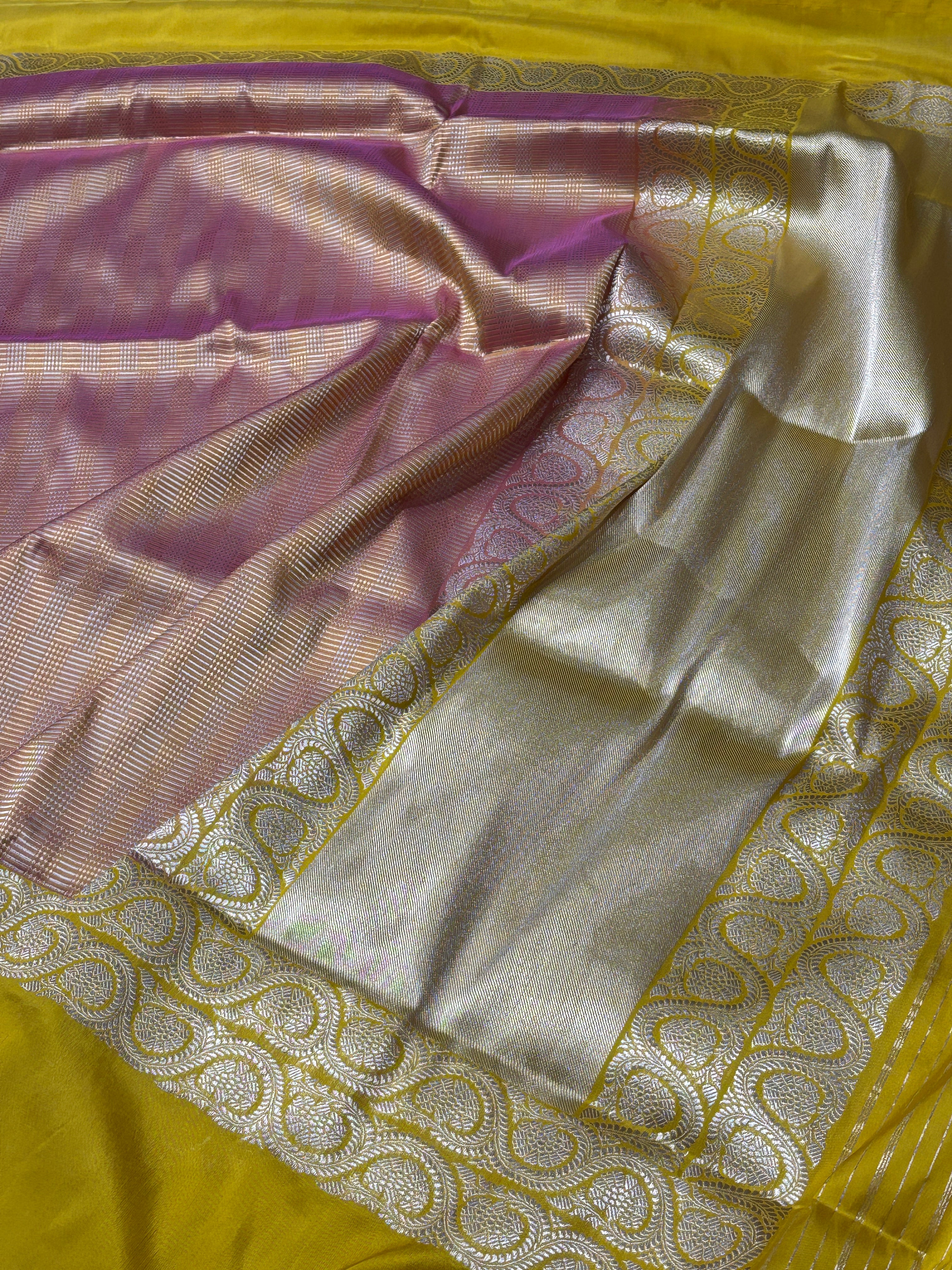 Pink Banarasi Kora Silk Handwoven Saree