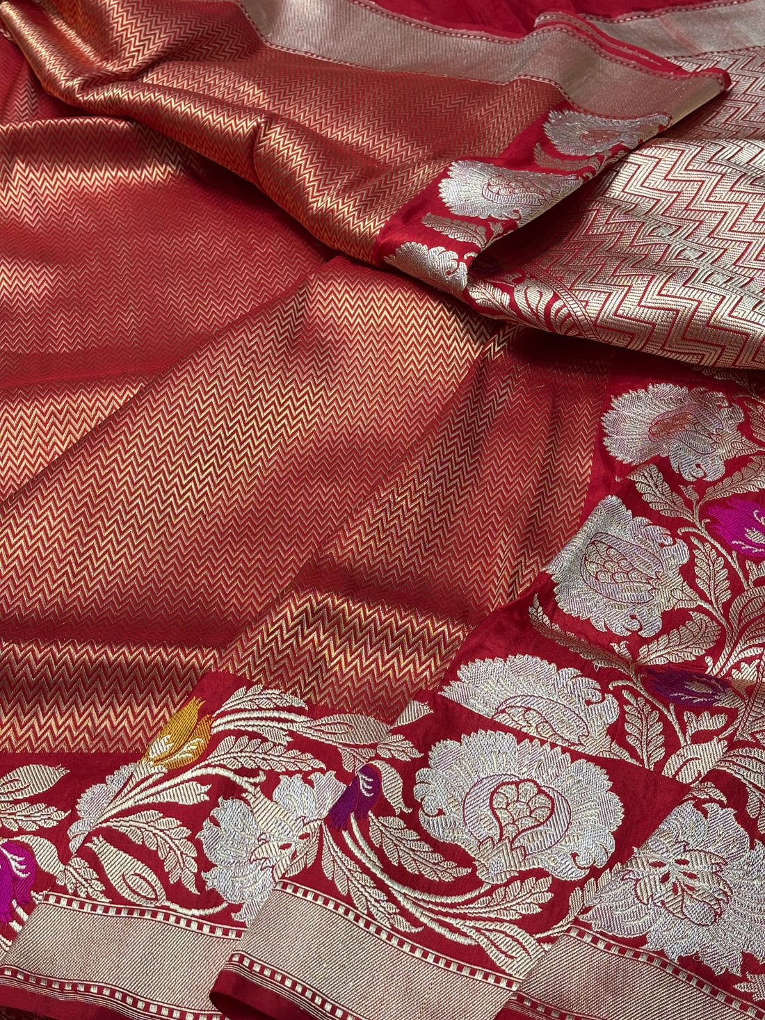 Red Pure Banarasi Brocade Handwoven Saree