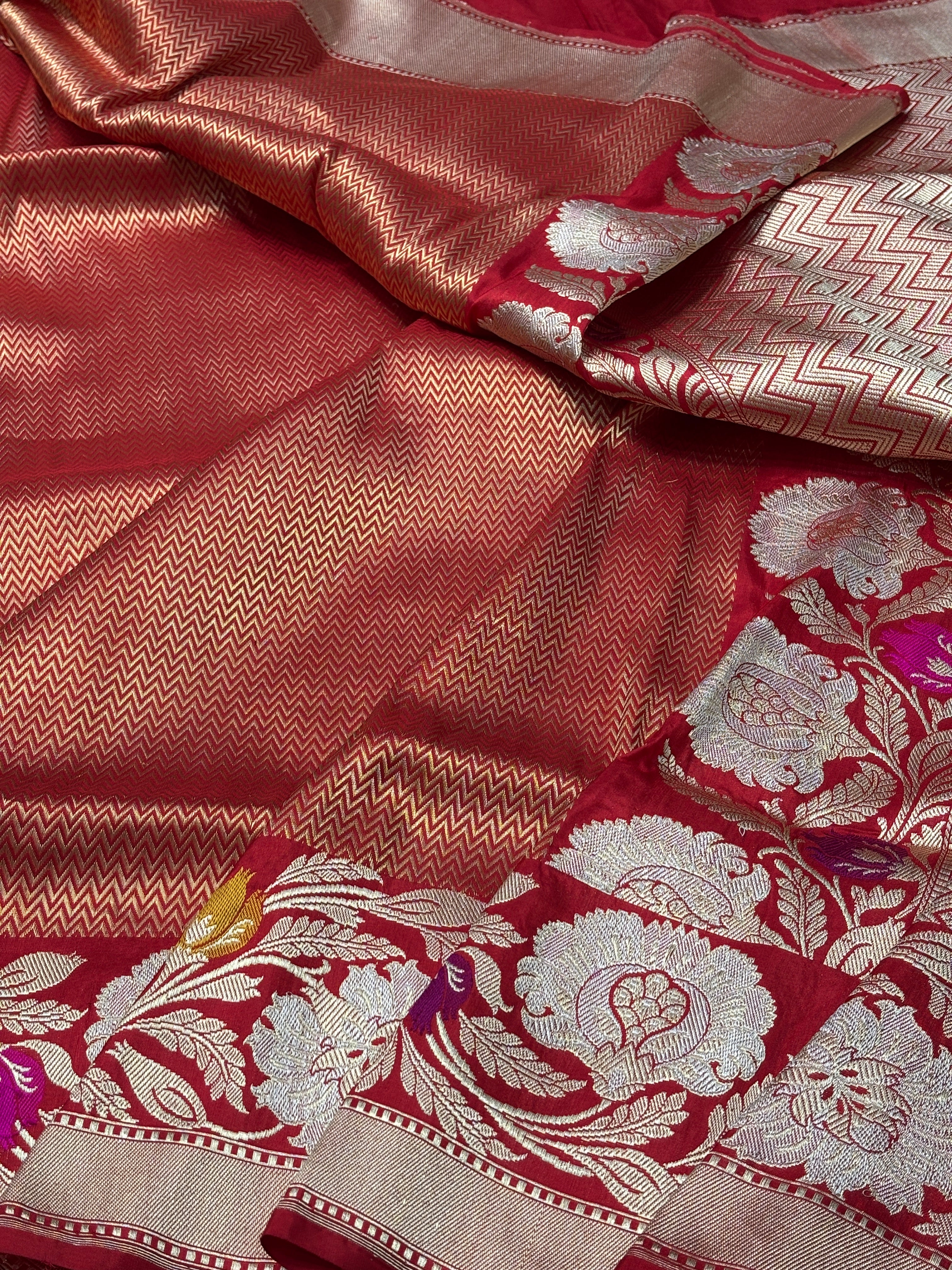 Red Pure Banarasi Brocade Handwoven Saree