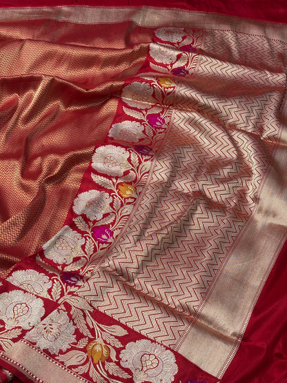 Red Pure Banarasi Brocade Handwoven Saree