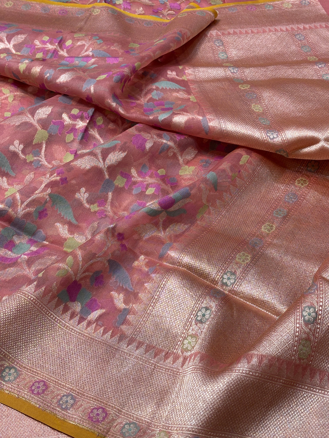 Pink Banarasi Tissue  Silk Handwoven Saree