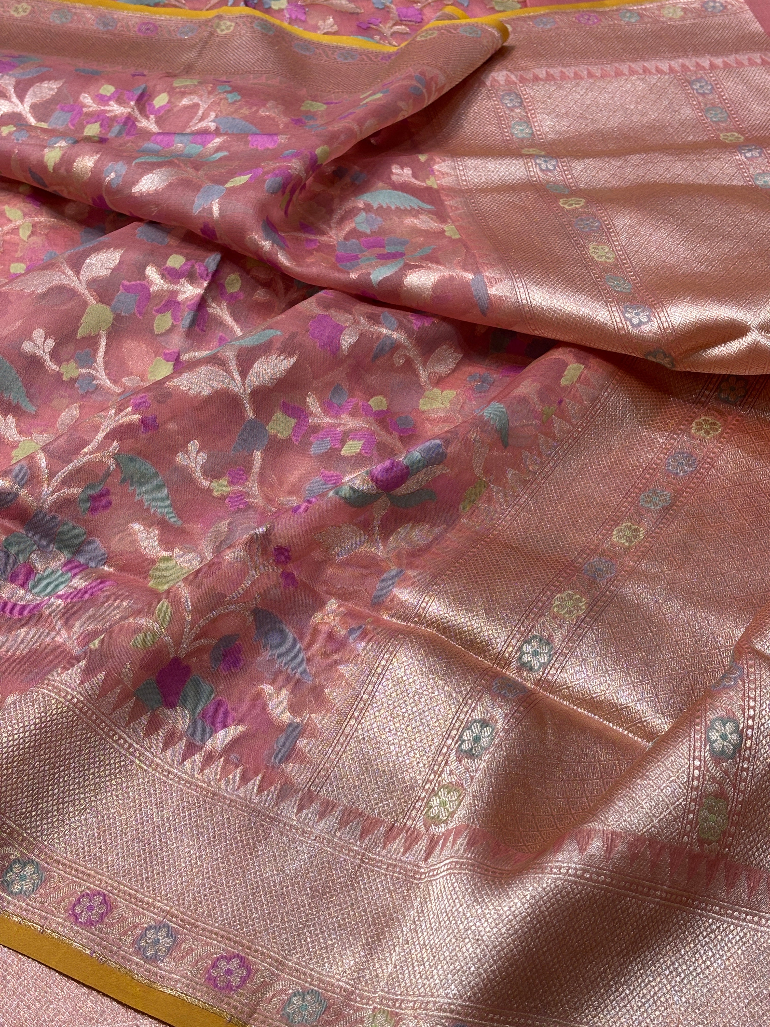 Pink Banarasi Tissue  Silk Handwoven Saree