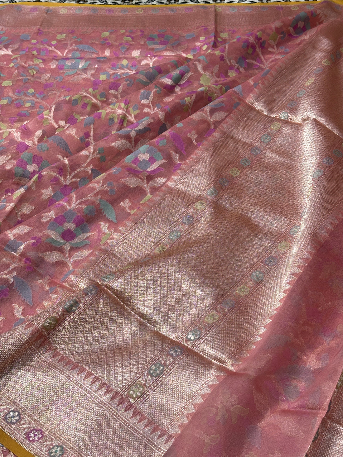 Pink Banarasi Tissue  Silk Handwoven Saree