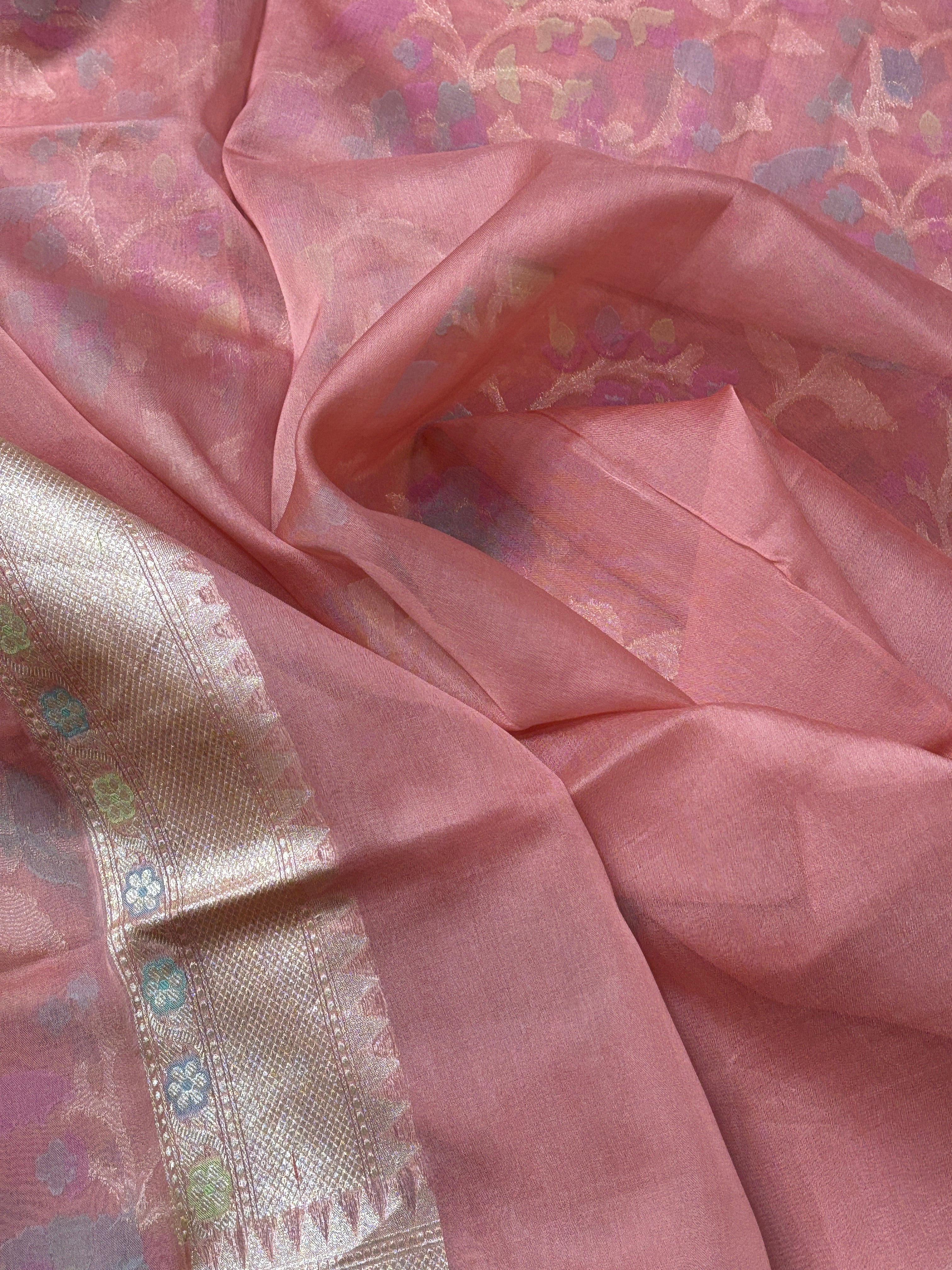 Pink Banarasi Tissue  Silk Handwoven Saree