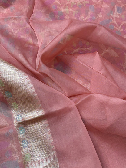 Pink Banarasi Tissue  Silk Handwoven Saree