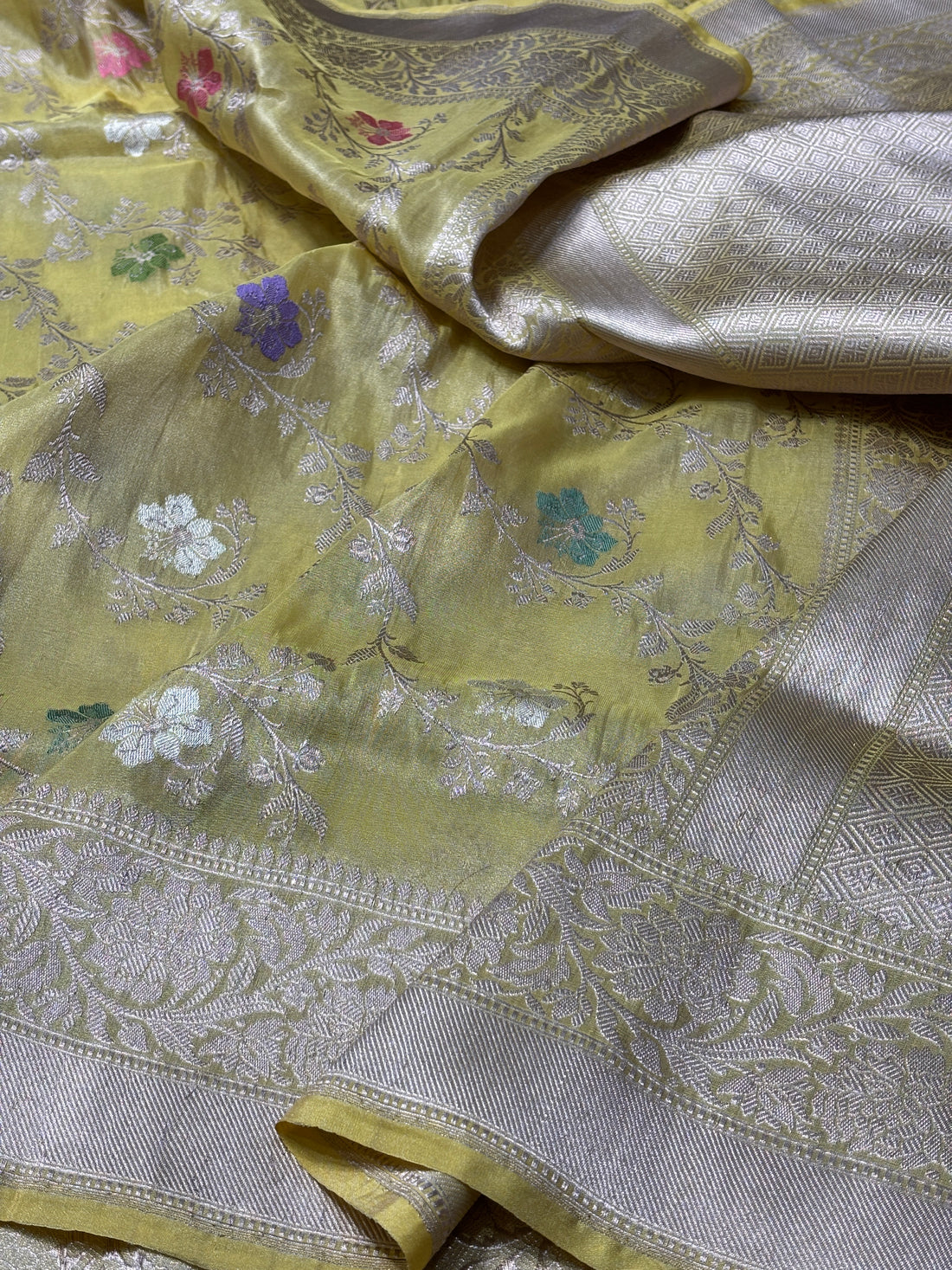 Yellow Banarasi Tissue  Silk Handwoven Saree