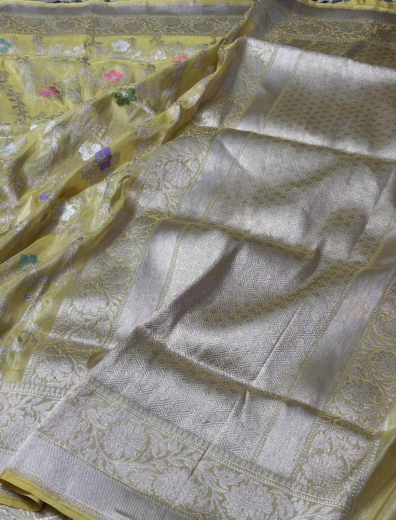 Yellow Banarasi Tissue  Silk Handwoven Saree
