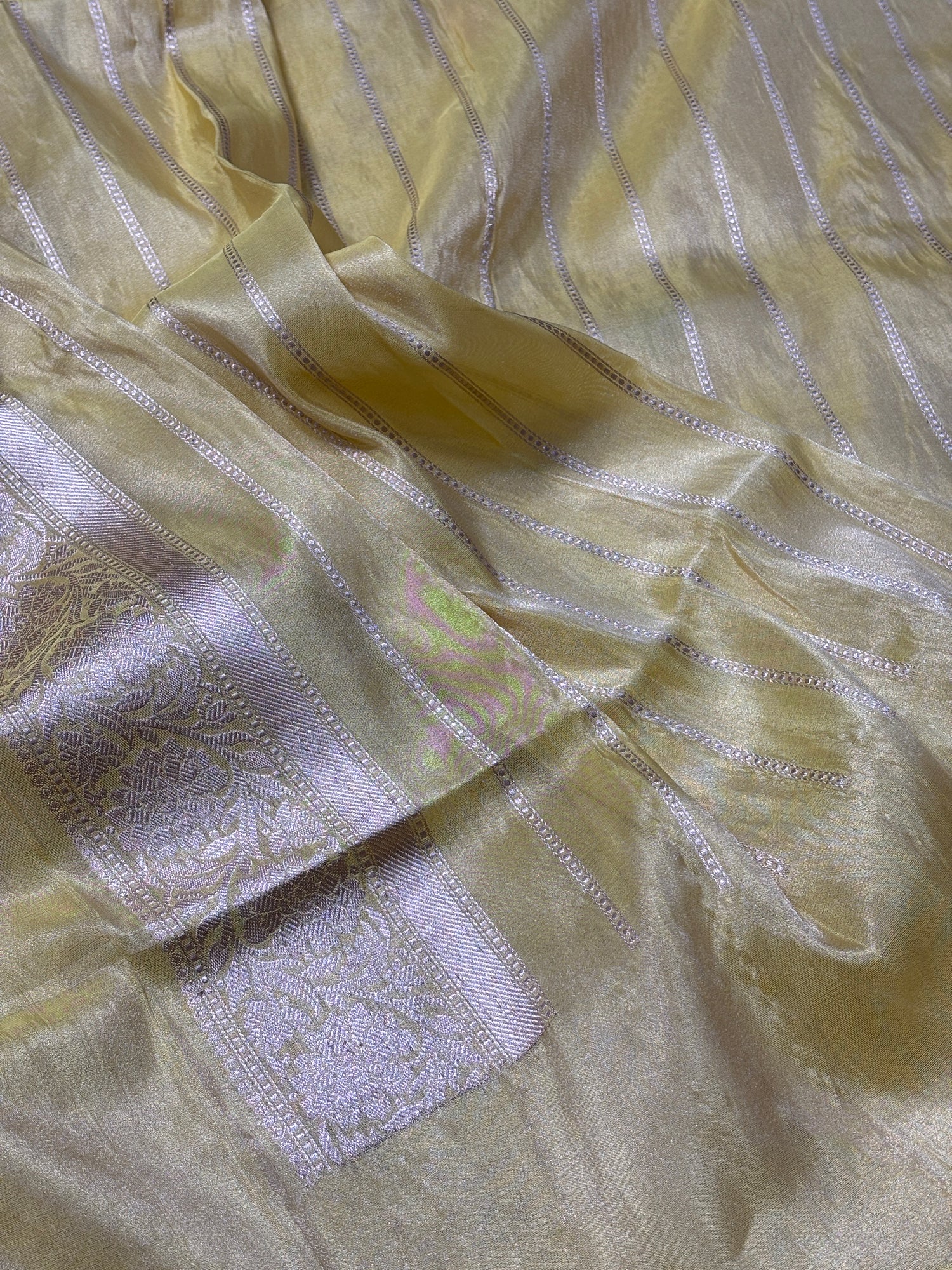 Yellow Banarasi Tissue  Silk Handwoven Saree