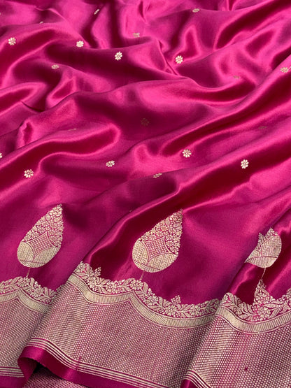 Rani Pink Handwoven Pure Banarasi Mashru Silk Saree