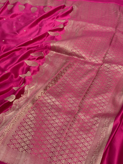 Rani Pink Handwoven Pure Banarasi Mashru Silk Saree