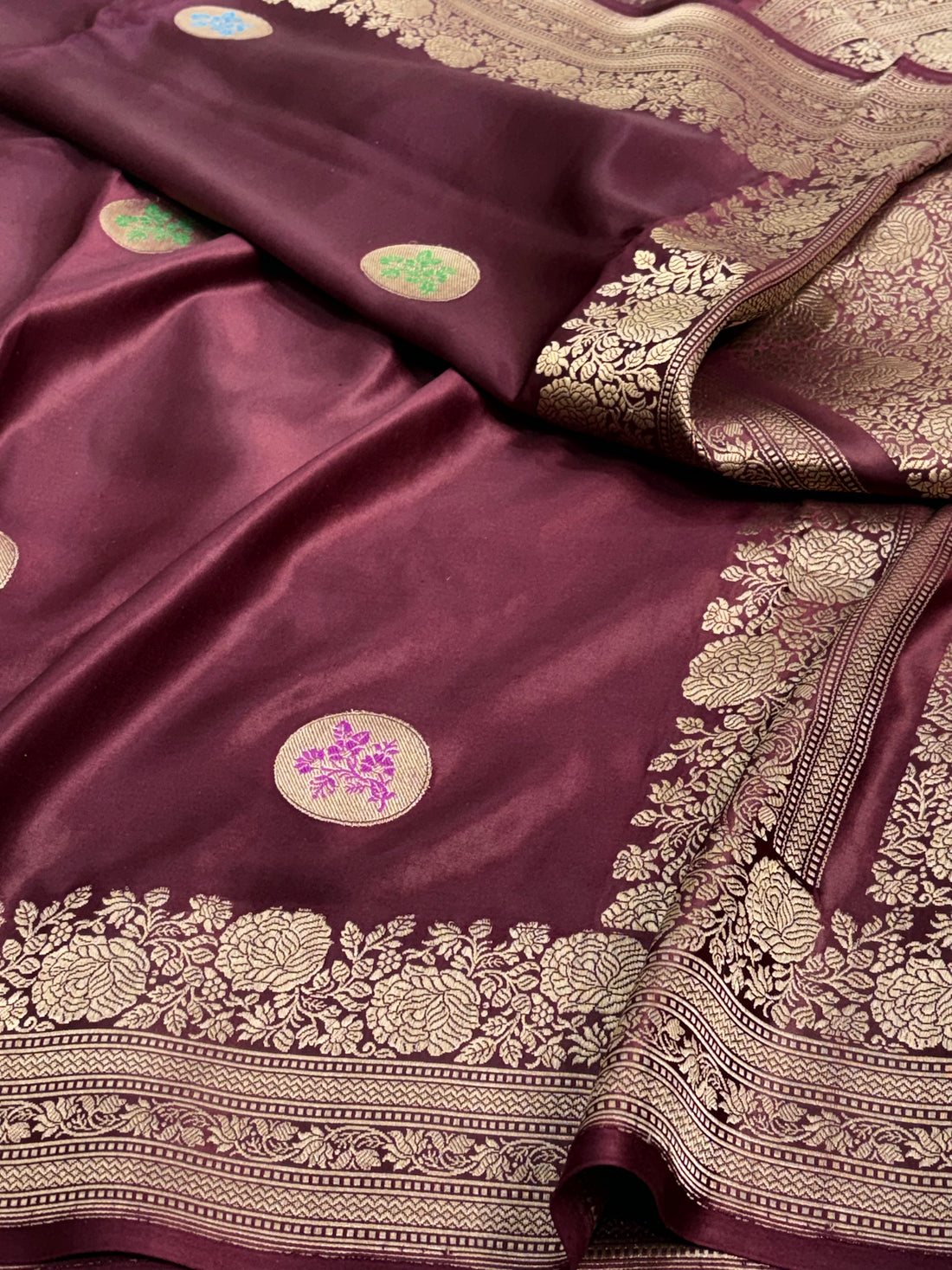 Wine Handwoven Pure Banarasi Mashru Silk Saree