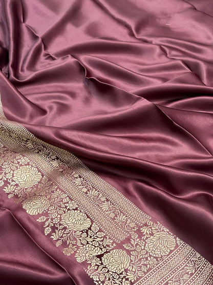 Wine Handwoven Pure Banarasi Mashru Silk Saree