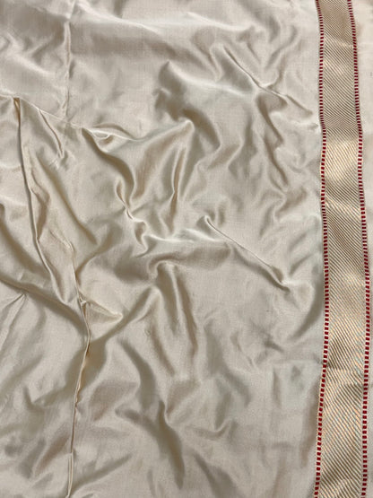 Cream Handwoven Pure Banarasi Satin Tanchoi Silk Saree
