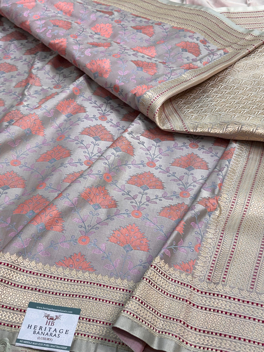 Lilac Handwoven Pure Banarasi Satin Tanchoi Silk Saree