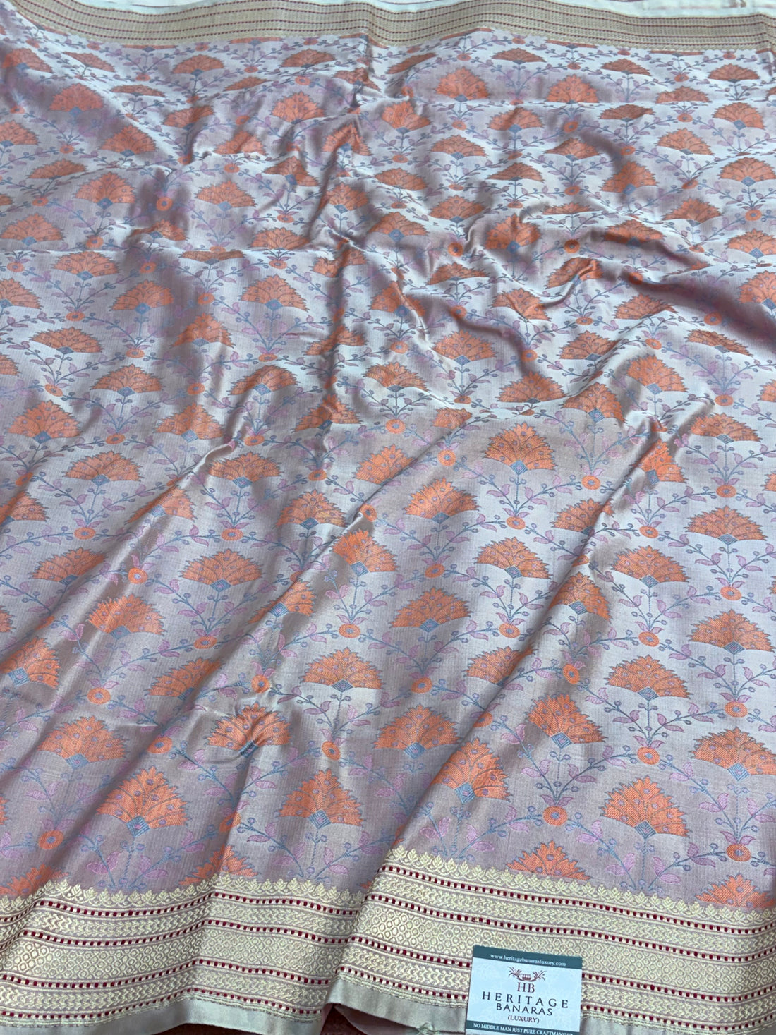 Lilac Handwoven Pure Banarasi Satin Tanchoi Silk Saree