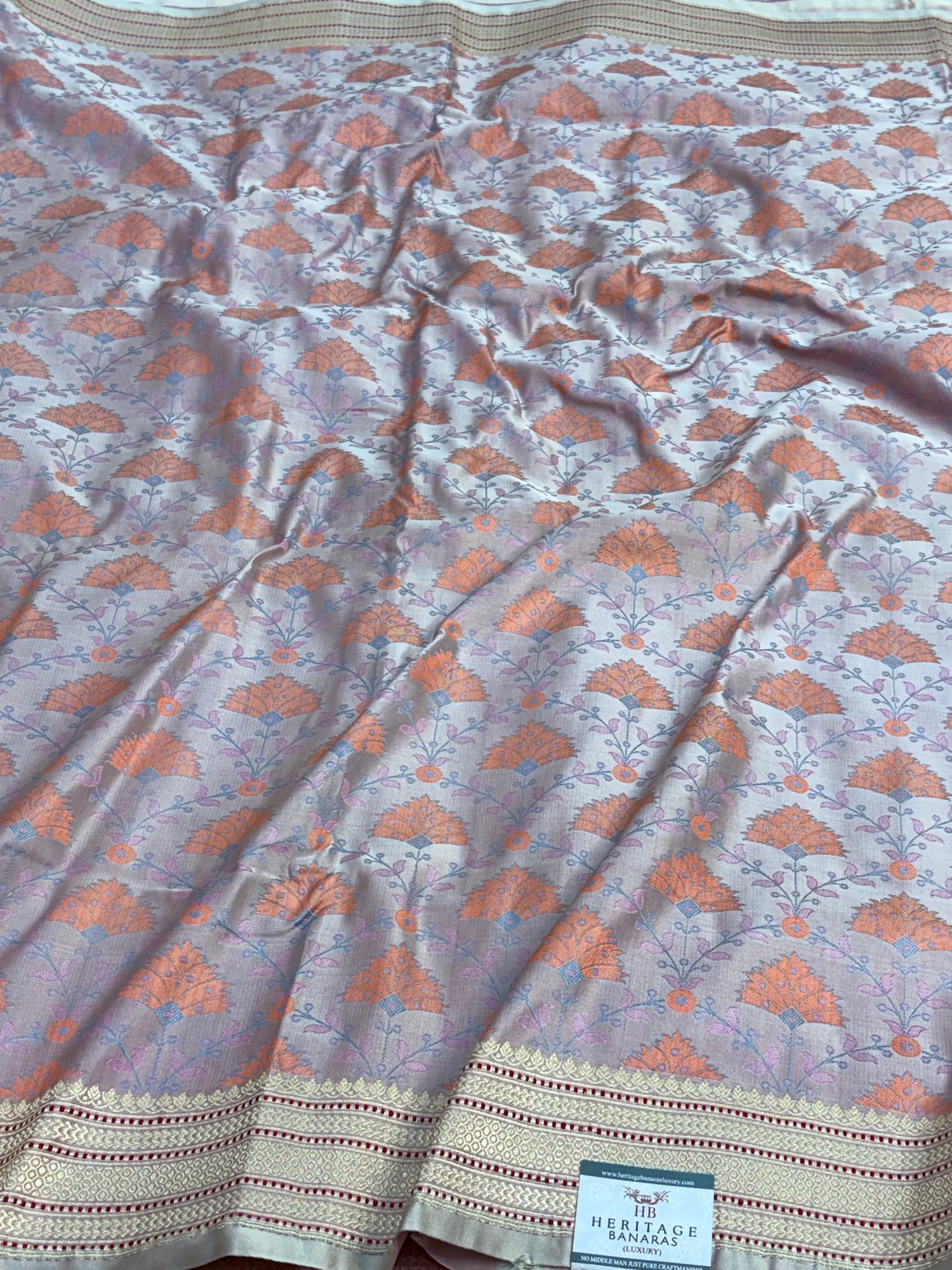 Lilac Handwoven Pure Banarasi Satin Tanchoi Silk Saree