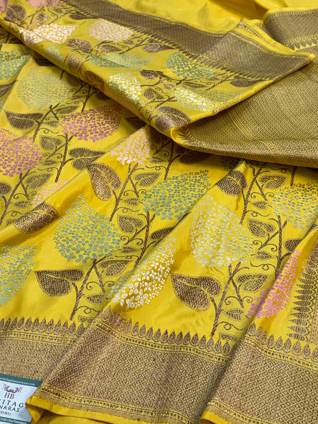 Yellow Handwoven Pure Banarasi Katan Silk Saree