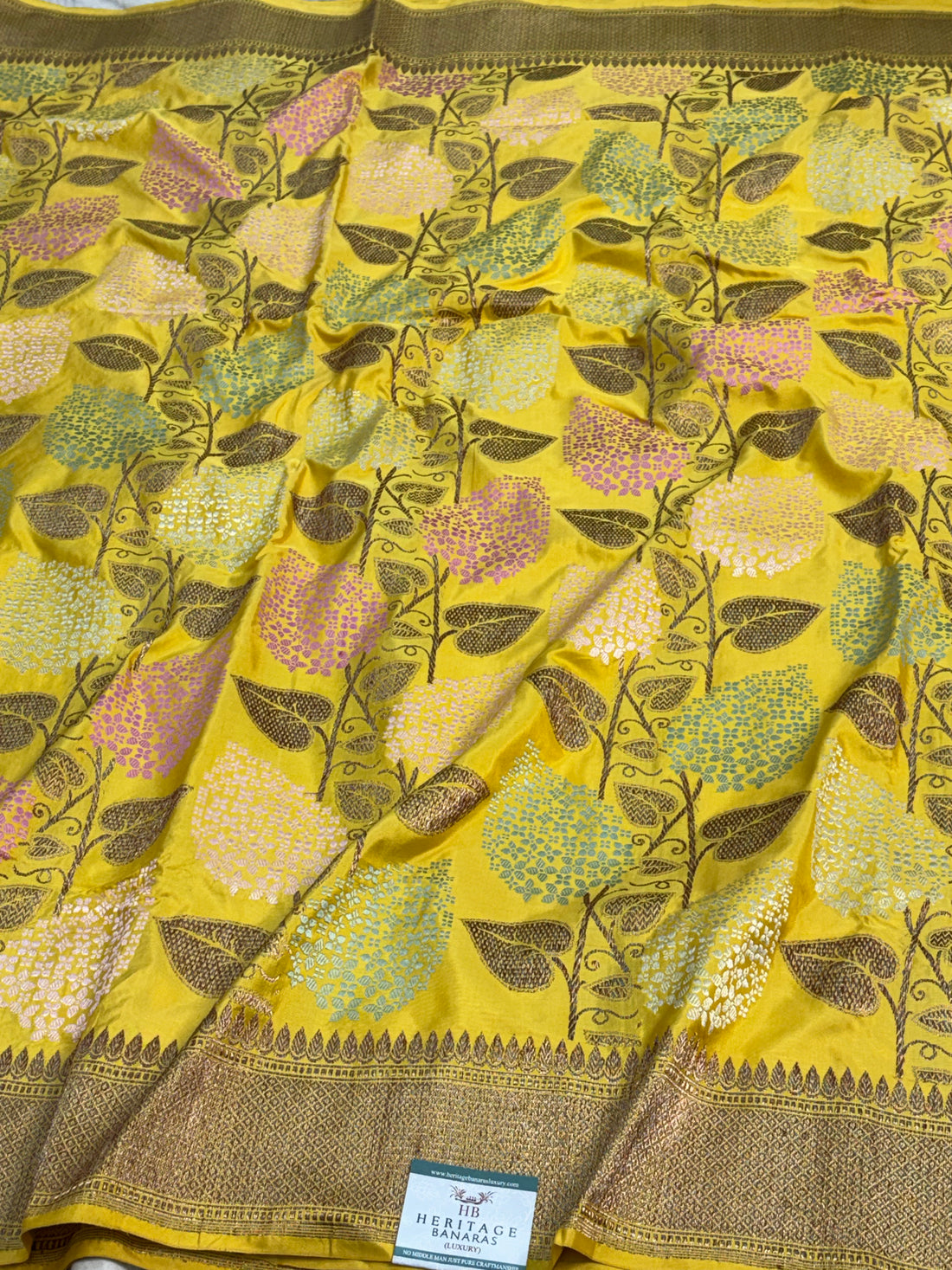 Yellow Handwoven Pure Banarasi Katan Silk Saree
