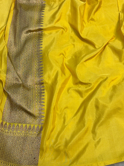 Yellow Handwoven Pure Banarasi Katan Silk Saree