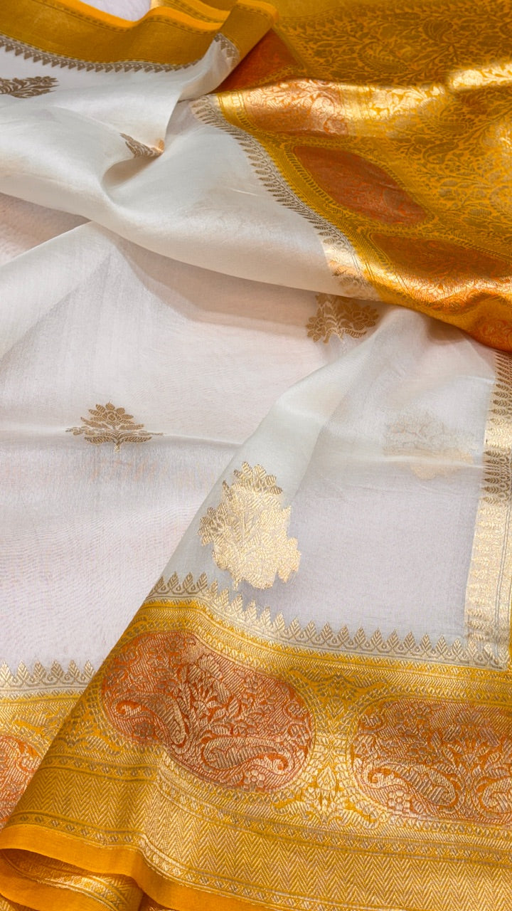 White Banarasi  Kora Silk Saree