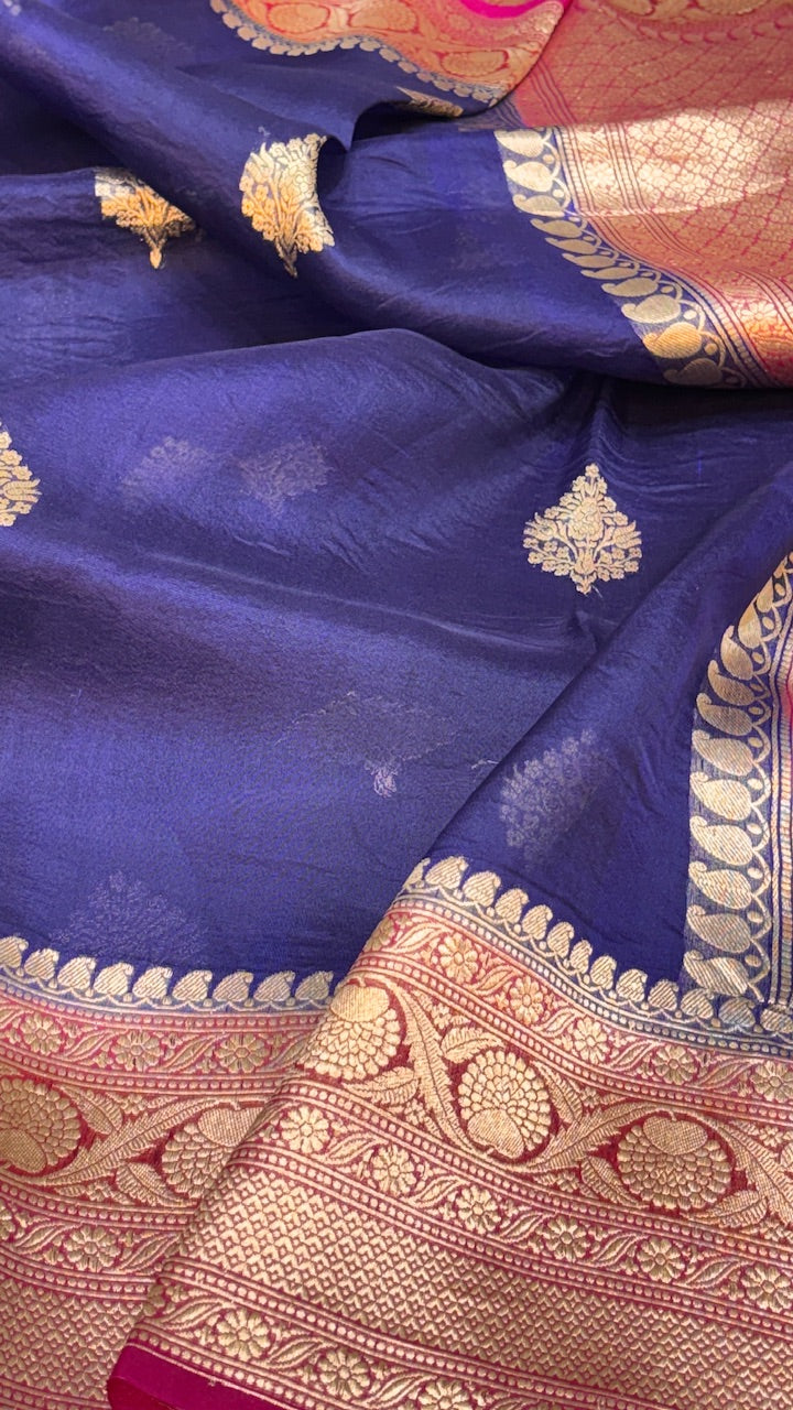 Royal Blue Banarasi Kora Silk Saree
