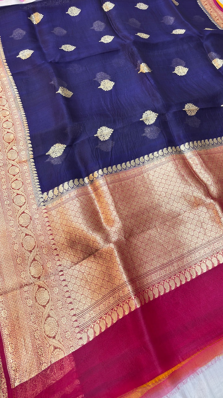 Royal Blue Banarasi Kora Silk Saree