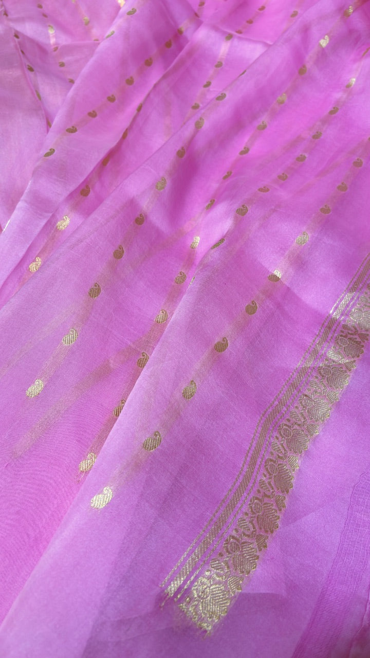 Pistal Pink Banarasi Kora Silk Saree