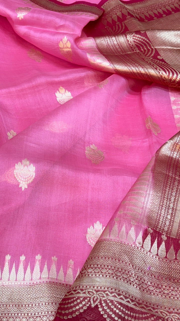 Pink Banarasi Kora Silk Saree