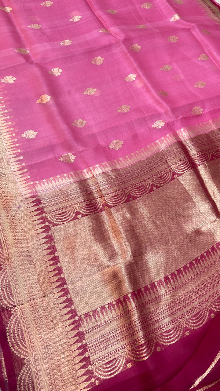 Pink Banarasi Kora Silk Saree