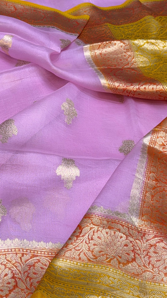 Lavender Banarasi Kora Silk Saree