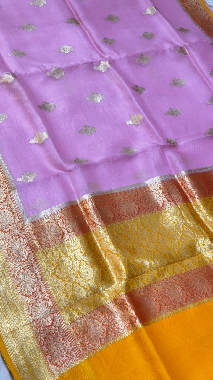 Lavender Banarasi Kora Silk Saree
