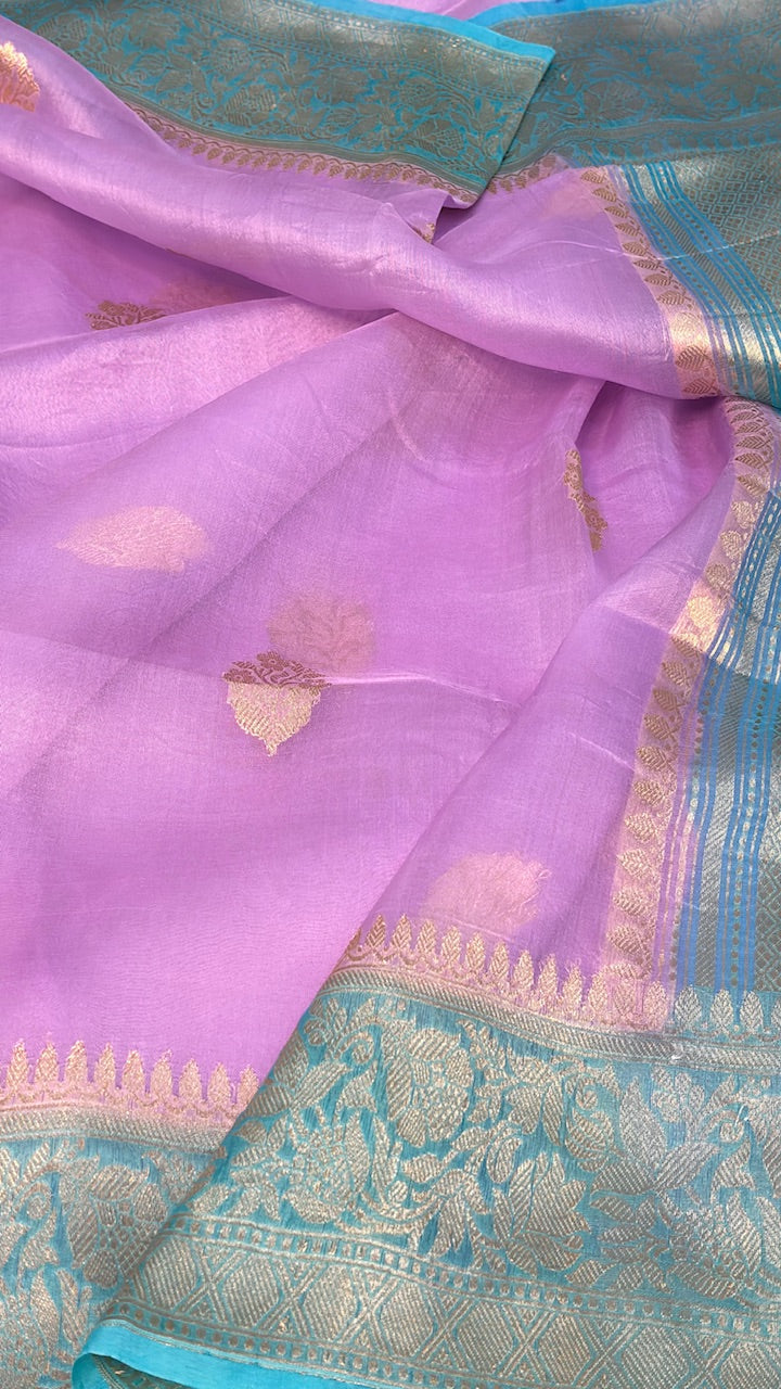 Light Lavender Banarasi Kora Silk Saree