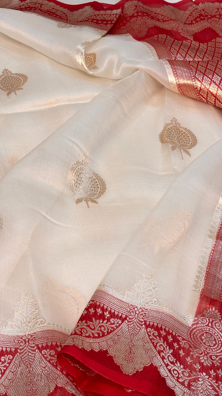 White Banarasi Kora Silk Saree