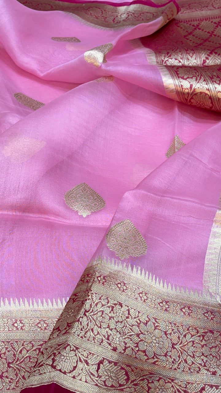 Pink Banarasi Kora Silk Saree