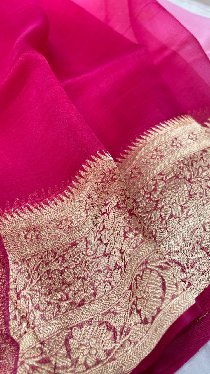 Pink Banarasi Kora Silk Saree