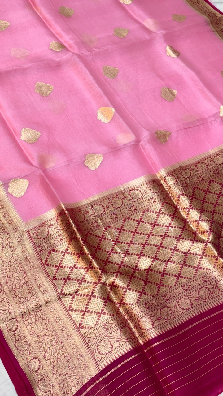Pink Banarasi Kora Silk Saree