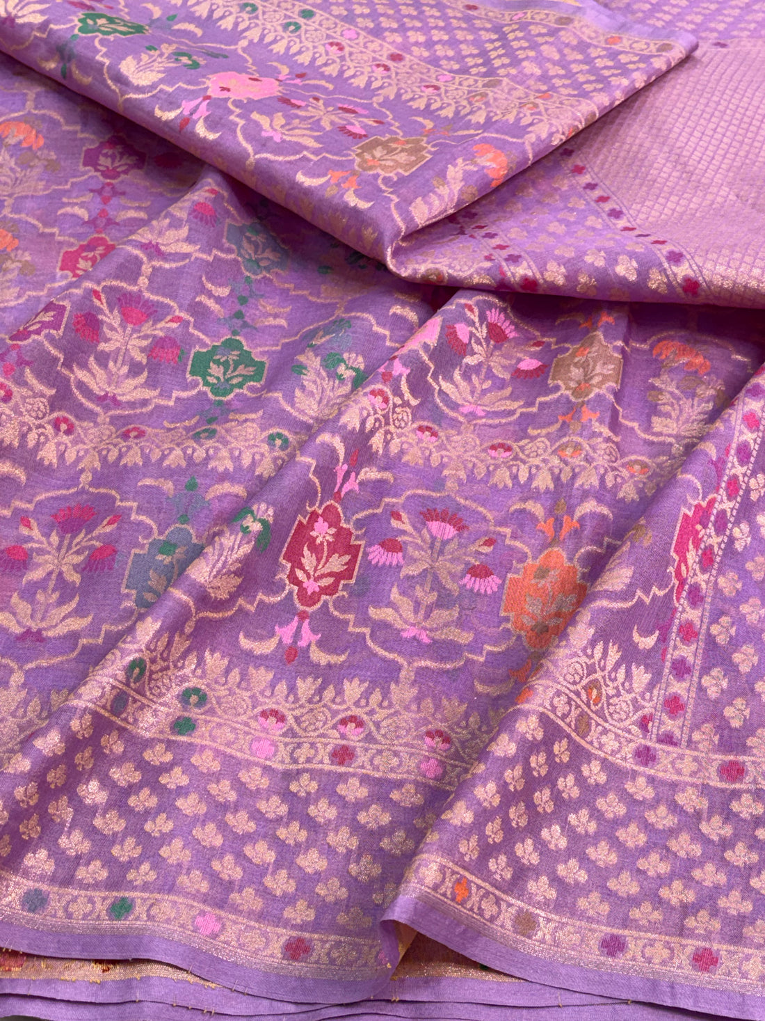 Lavender Handwoven Pure Banarasi Organza Jamdani Saree