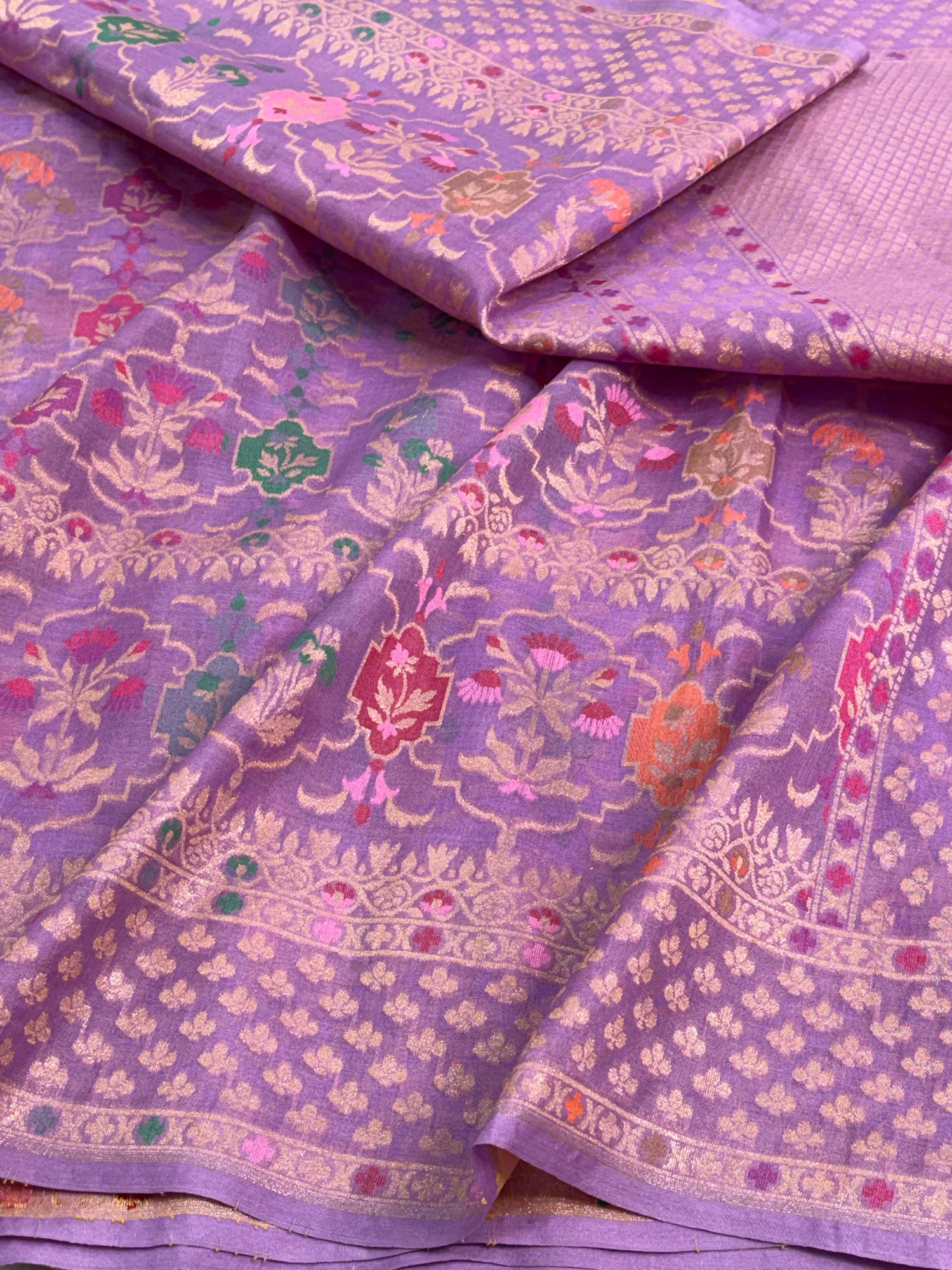 Lavender Handwoven Pure Banarasi Organza Jamdani Saree