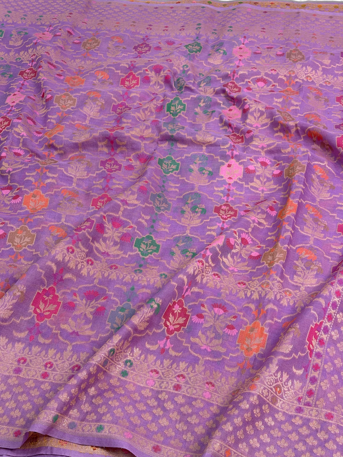 Lavender Handwoven Pure Banarasi Organza Jamdani Saree