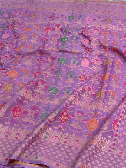 Lavender Handwoven Pure Banarasi Organza Jamdani Saree